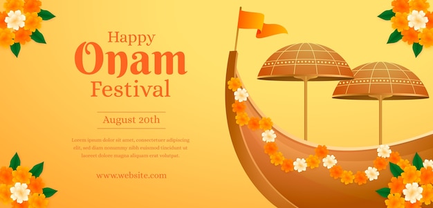 Free vector gradient horizontal banner template for onam festival celebration