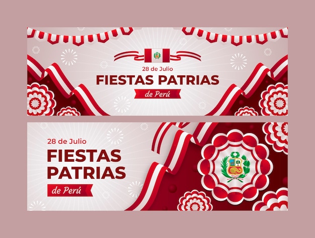 Vettore gratuito modello di banner orizzontale sfumato per le celebrazioni delle feste peruviane patrias