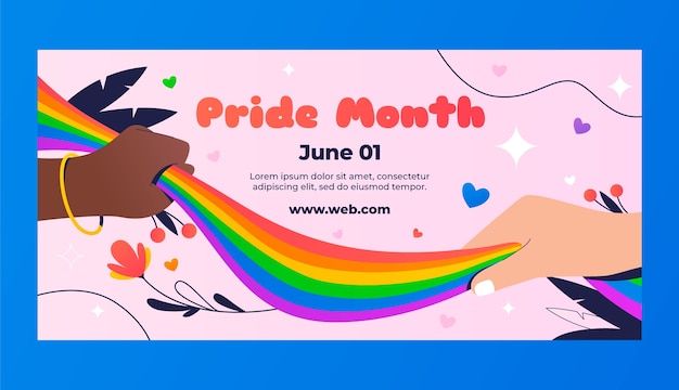 Gradient horizontal banner template for pride month celebration