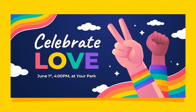 Gradient horizontal banner template for pride month celebration
