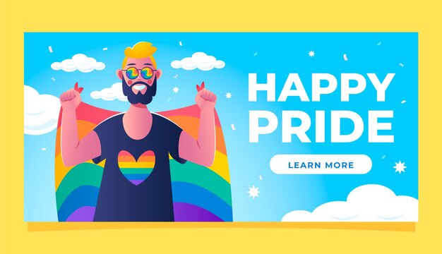 Gradient horizontal banner template for pride month celebration