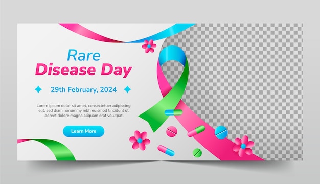Free vector gradient horizontal banner template for rare disease day awareness