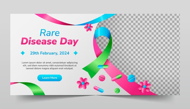 Gradient horizontal banner template for rare disease day awareness