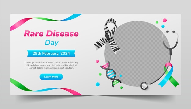 Gradient horizontal banner template for rare disease day awareness