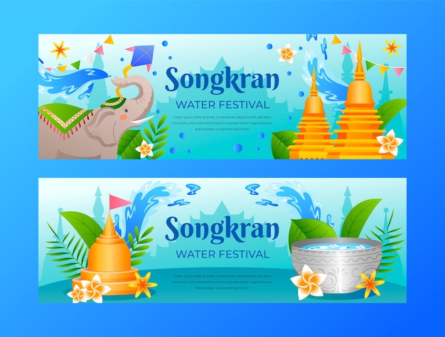 Gradient horizontal banner template for songkran water festival celebration