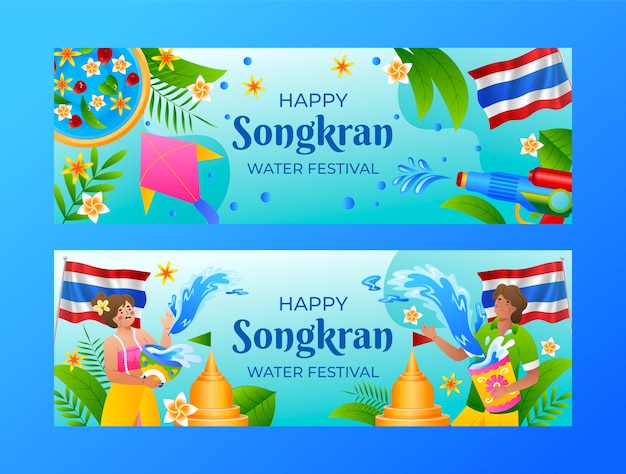 Modello di banner orizzontale sfumato per la celebrazione del festival dell'acqua songkran