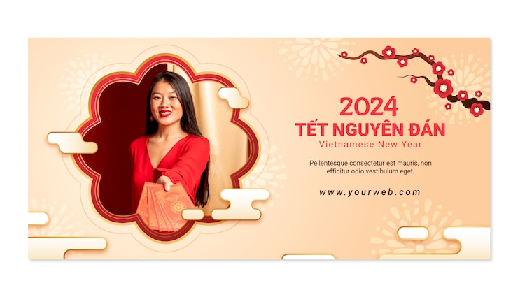 Free Vector gradient horizontal banner template for tet new year celebration