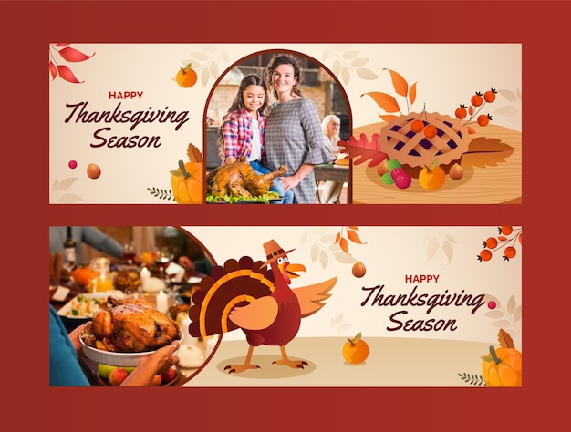 Free vector gradient horizontal banner template for thanksgiving celebration