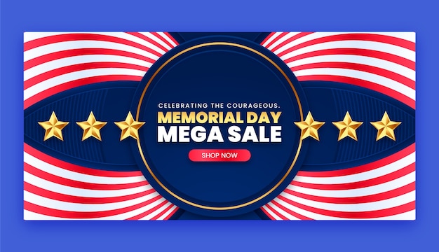 Gradient horizontal banner template for usa memorial day celebration