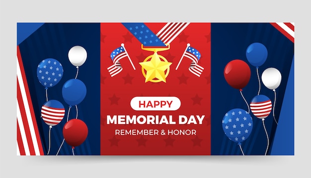 Free vector gradient horizontal banner template for usa memorial day celebration