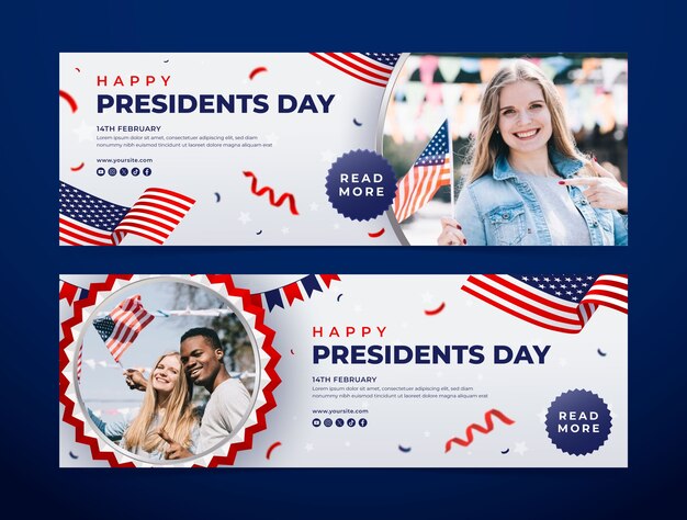 Gradient horizontal banner template for usa presidents day holiday