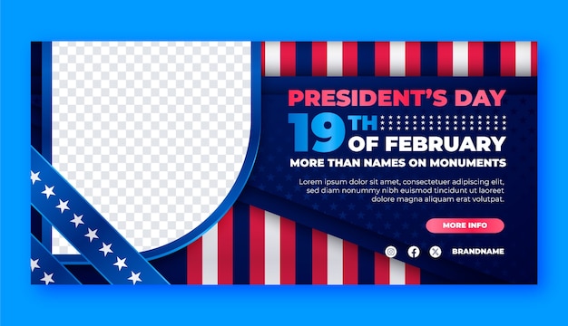 Free vector gradient horizontal banner template for usa presidents day
