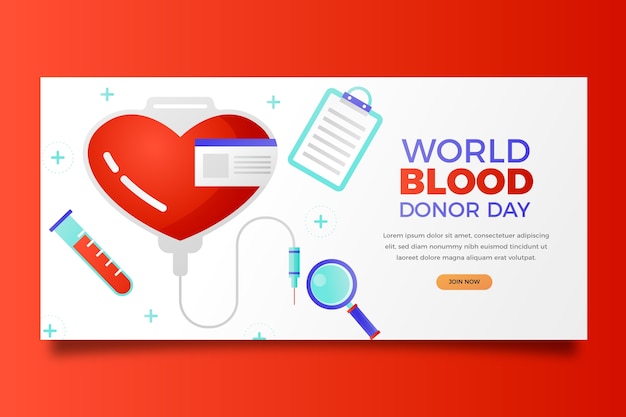 Шаблон градиентного горизонтального баннера ко всемирному дню донора крови