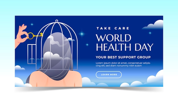 Free vector gradient horizontal banner template for world health day celebration