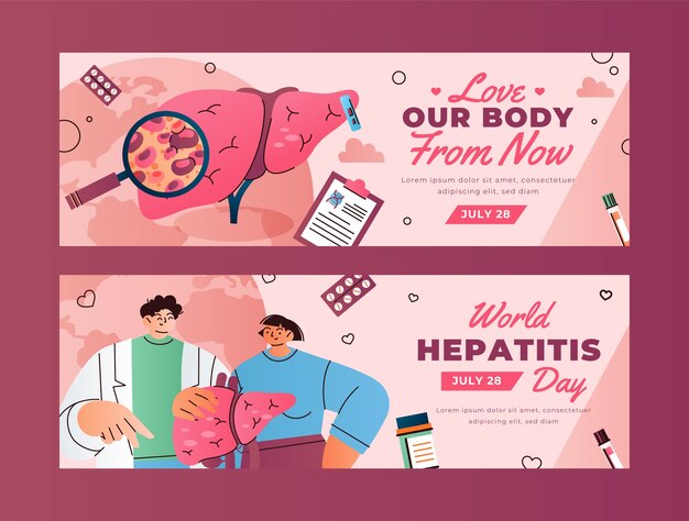 Gradient horizontal banner template for world hepatitis day awareness