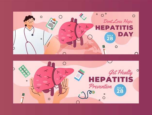 Градиентный горизонтальный шаблон баннера для информирования о всемирном дне борьбы с гепатитом