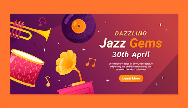 Gradient horizontal banner template for world jazz day music celebration