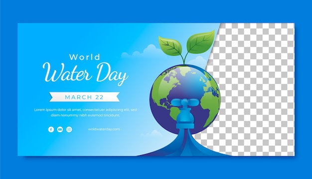 Vettore gratuito modello di banner orizzontale gradiente per la consapevolezza della giornata mondiale dell'acqua.