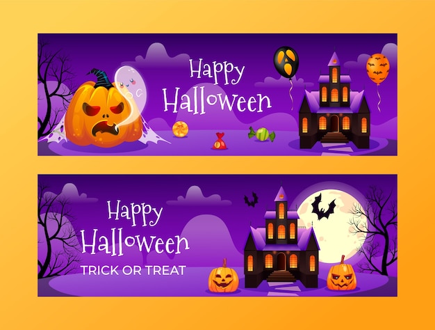Free vector gradient horizontal banners set for halloween celebration