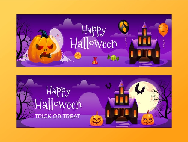 Gradient horizontal banners set for halloween celebration