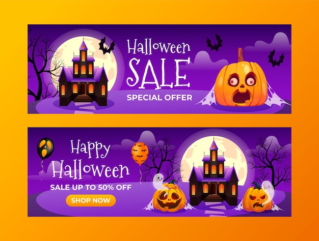 Gradient horizontal banners set for halloween celebration