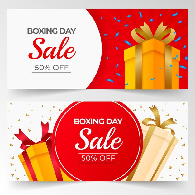 Gradient horizontal boxing day sale banners set