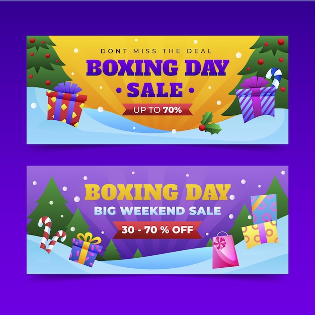 Gradient horizontal boxing day sale banners set
