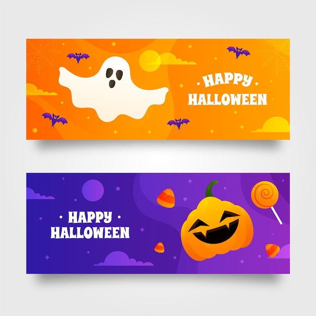 Vettore gratuito set di banner di halloween orizzontale sfumato