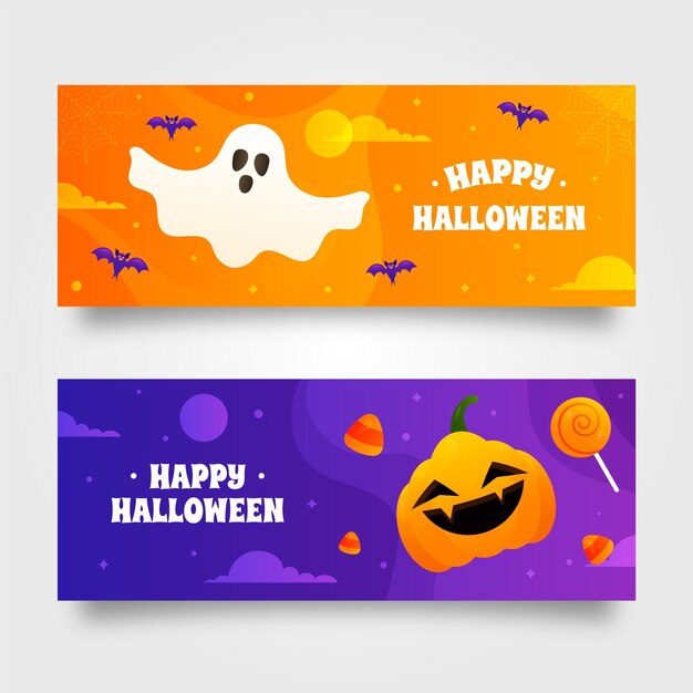 Gradient horizontal halloween banners set