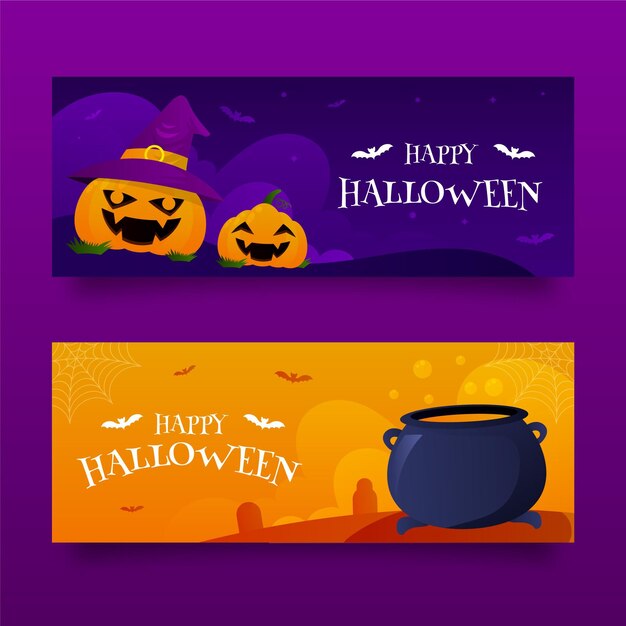 Gradient horizontal halloween banners set