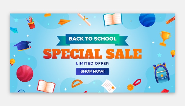 Gradient horizontal sale banner template for back to school season