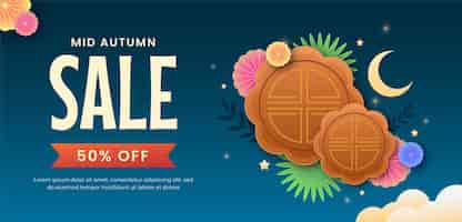 Free vector gradient horizontal sale banner template for chinese mid-autumn festival celebration