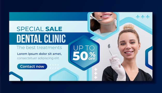 Free vector gradient horizontal sale banner template for dental clinic business