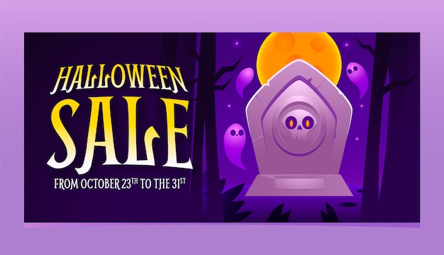 Gradient horizontal sale banner template for halloween season