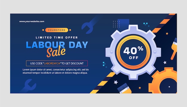 Free vector gradient horizontal sale banner template for labour day celebration