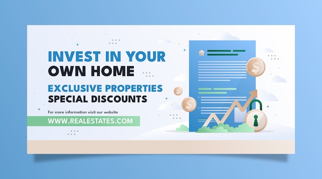 Gradient horizontal sale banner template for real estate