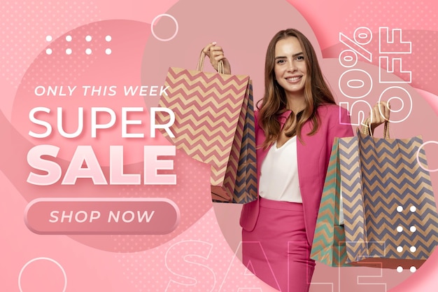 Gradient horizontal sale banner template with photo