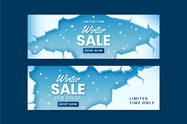 Gradient horizontal winter sale banners set