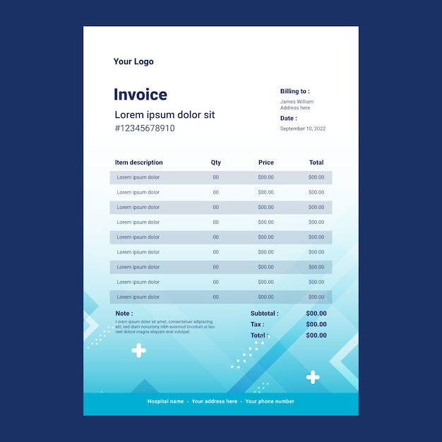 Free vector gradient hospital invoice template