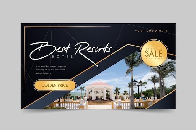 Free vector gradient hotel banner template with photo