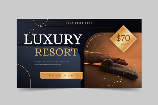 Gradient hotel banner template with photo