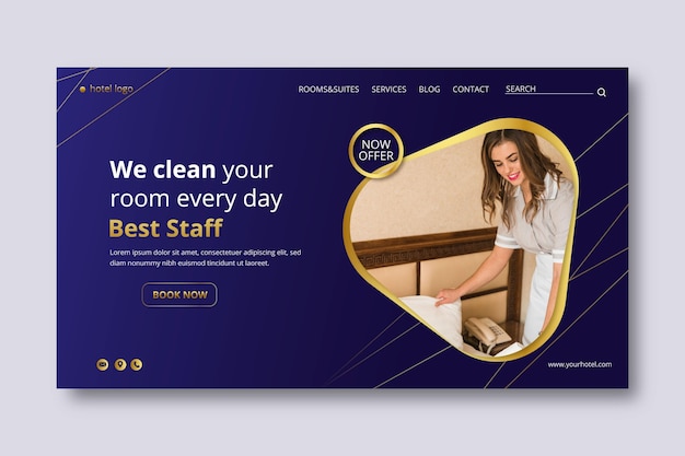 Gradient hotel banner template with photo