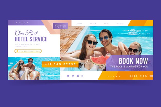 Gradient hotel banner template with photo