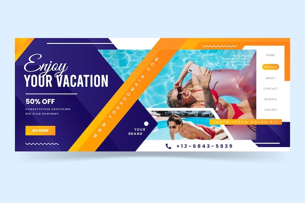 Gradient hotel banner template with photo