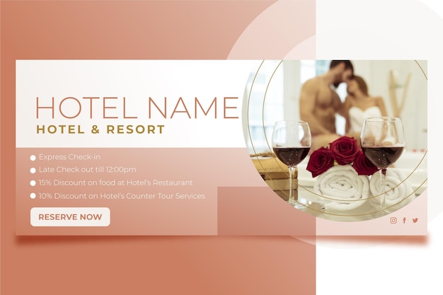 Vettore gratuito banner hotel gradiente con foto
