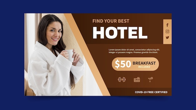 Free vector gradient hotel banner with photo