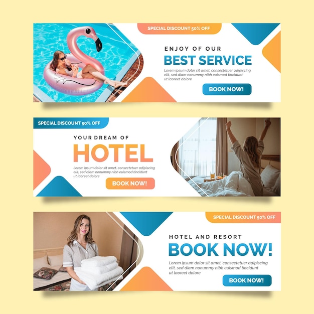 Gradient hotel banner with photo