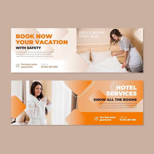 Free vector gradient hotel banner with photo