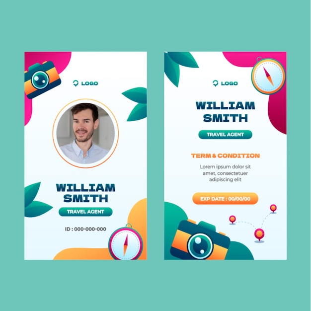 Gradient id card template for travel agency