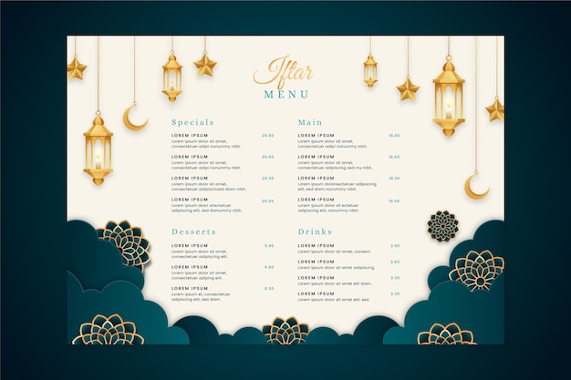 Vettore gratuito modello di menu iftar gradiente